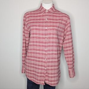 Isabella Bird Red White Striped Long Sleeve Collared Cotton Button Up M